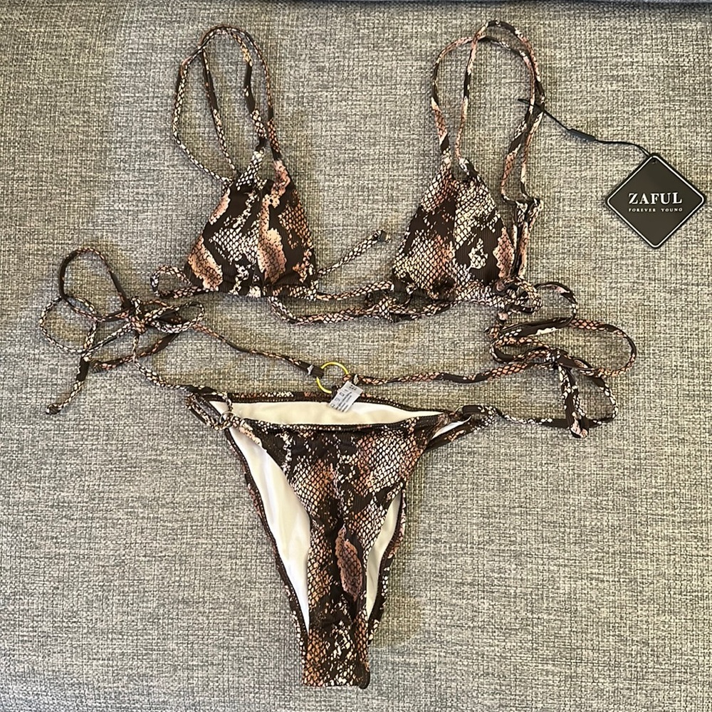 Snakeskin dual strap side tie bikini